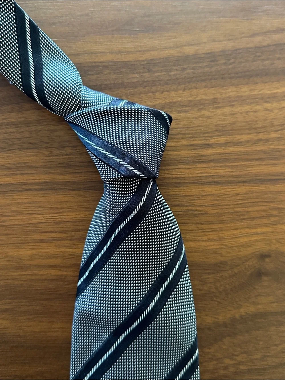 Ermenegildo Zegna Black and White Diagonal Stripe Silk Tie
